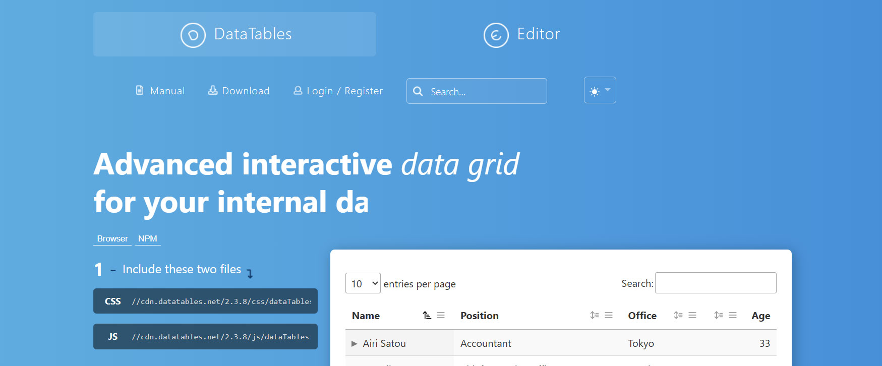 Datatables Javascript Table Library