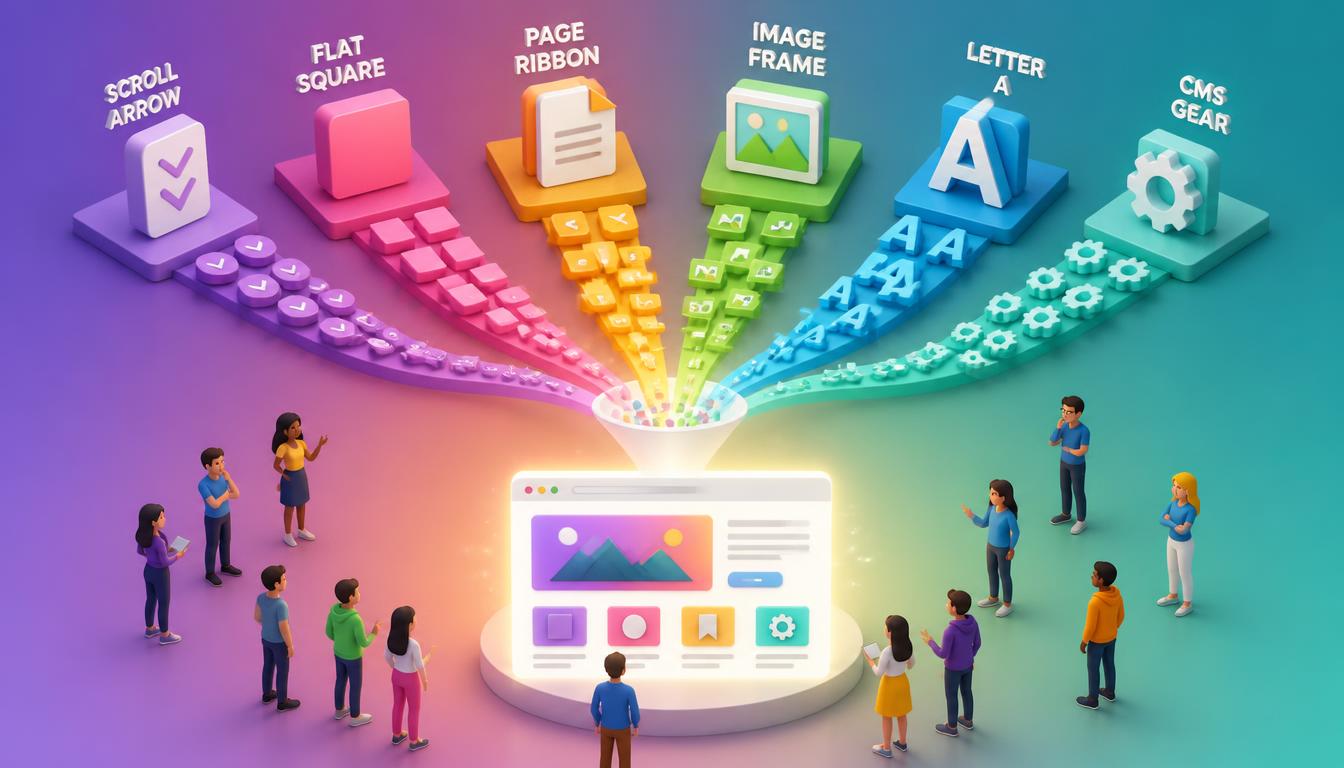 Common Web Design Principles Pattern Isometric 3D Convergence Illustration Where Six Design Principle Icons Merge Into One User-Centred Website