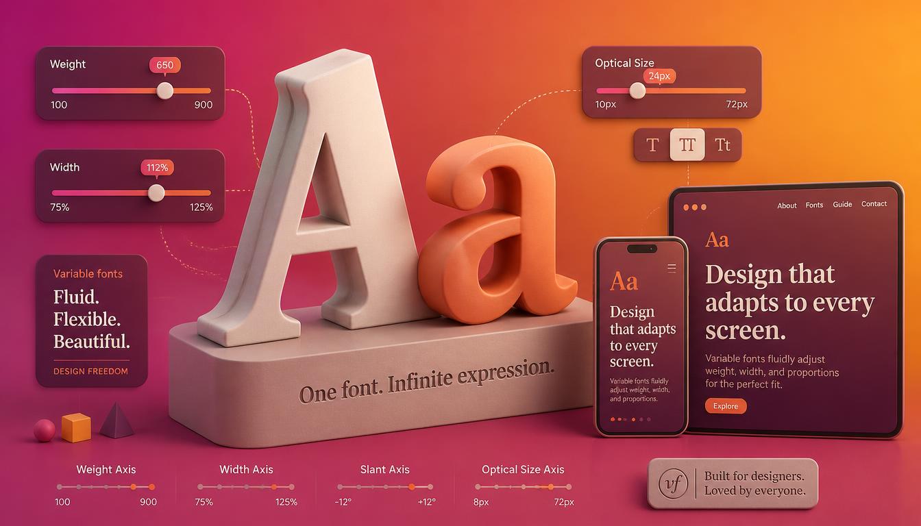 Typography Brand Identity Variable Fonts Isometric 3D Scene Featuring Oversized Letterforms, Variable Font Weight Sliders And Fluid Type Scaling Between Viewports