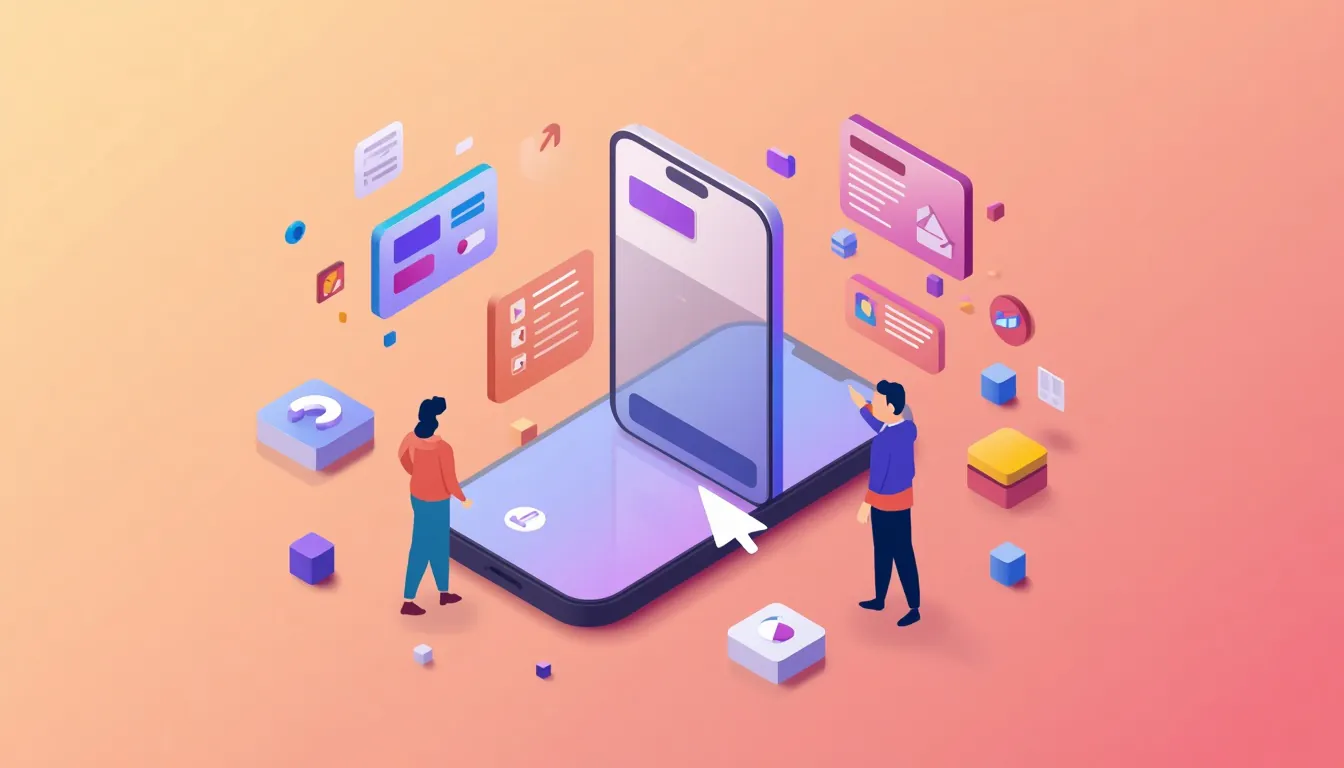 Mobile-First Design Illustration With A Smartphone Showing A Clean Layout, Form Fields And A Person Tapping The Screen